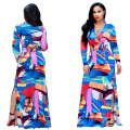 Fashion Summer digital printed floral dress women long sleeve evening dress